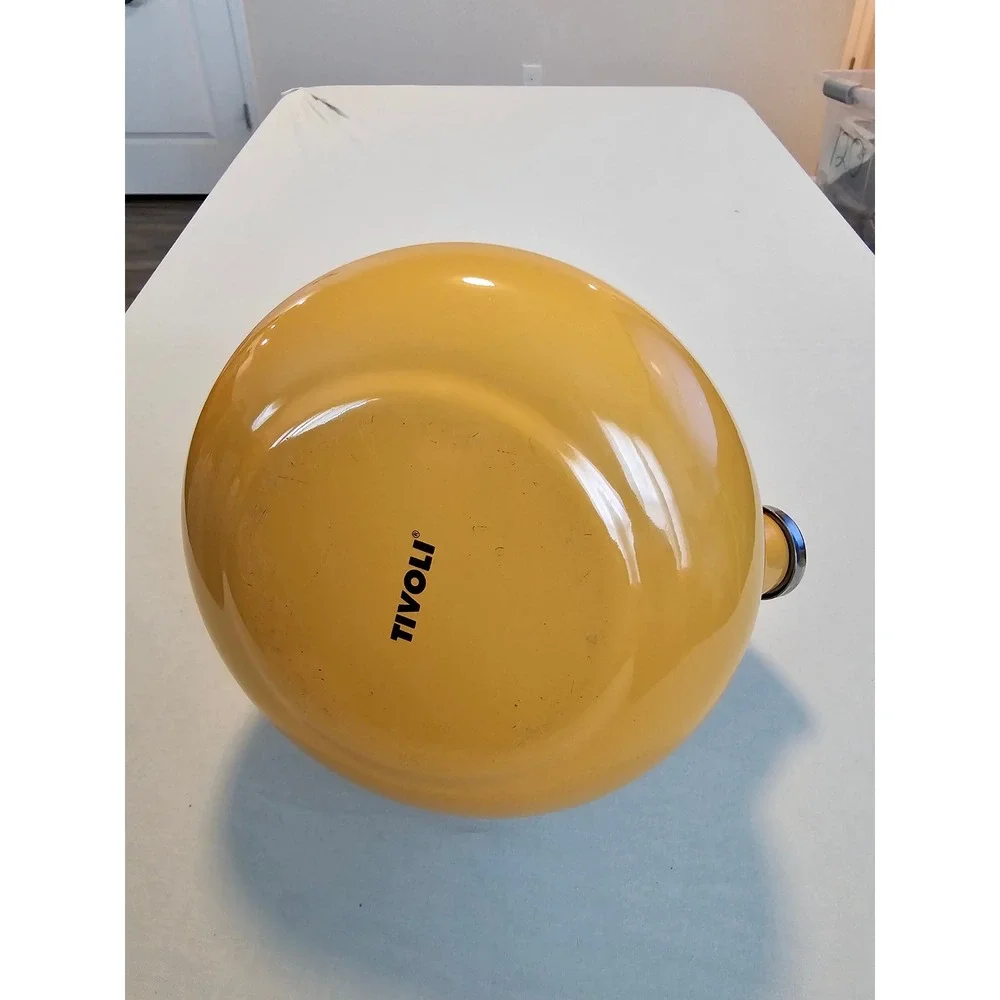 Tivoli Yellow Enamel Whistling Tea Kettle Stainless Steel Handle Stovetop Teapot